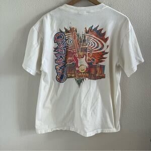 Vintage Hard Rock Cafe Cleveland Graphic T-Shirt Heavy Tee White Large